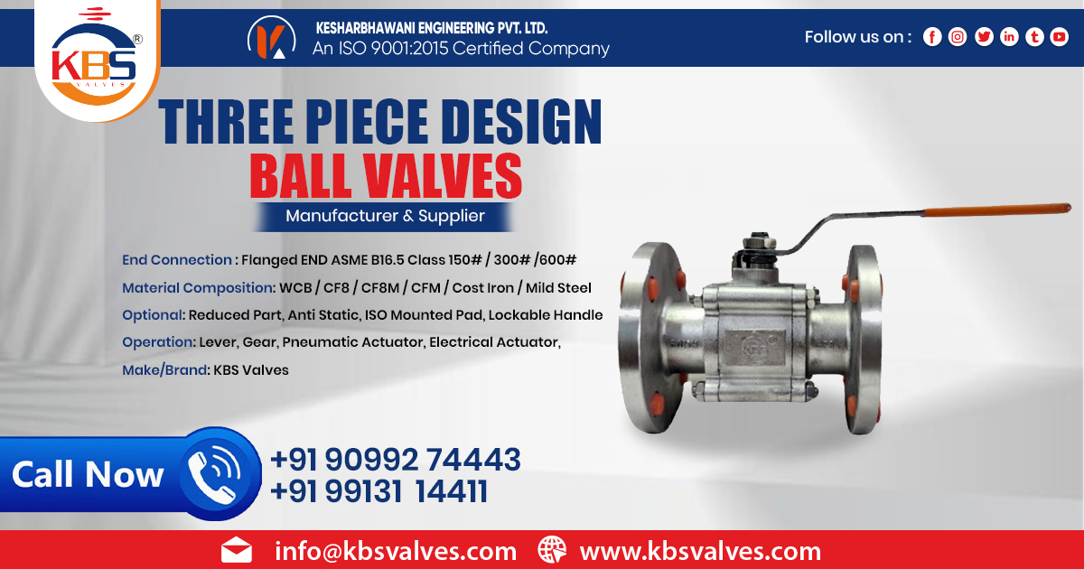 Three Piece Design Ball Valve in Maharashtra