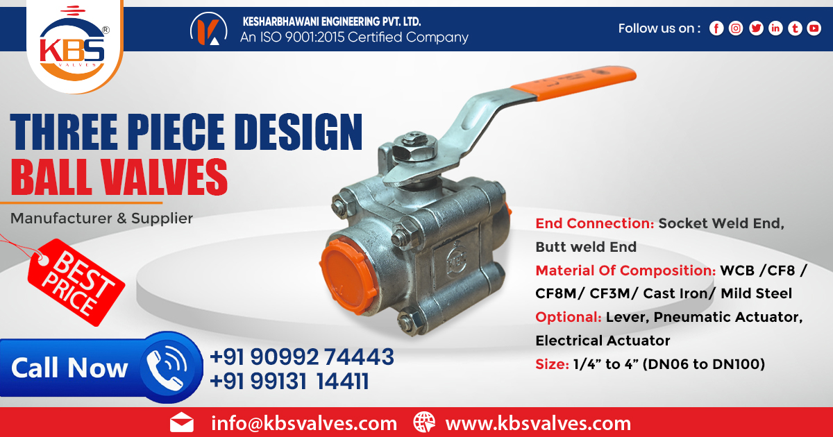 Three Piece Design Ball Valve in Uttar Pradesh