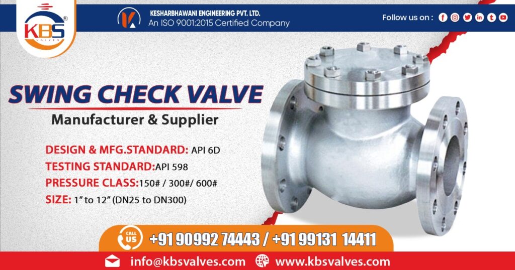 Supplier of Swing Check Valve in Karnataka